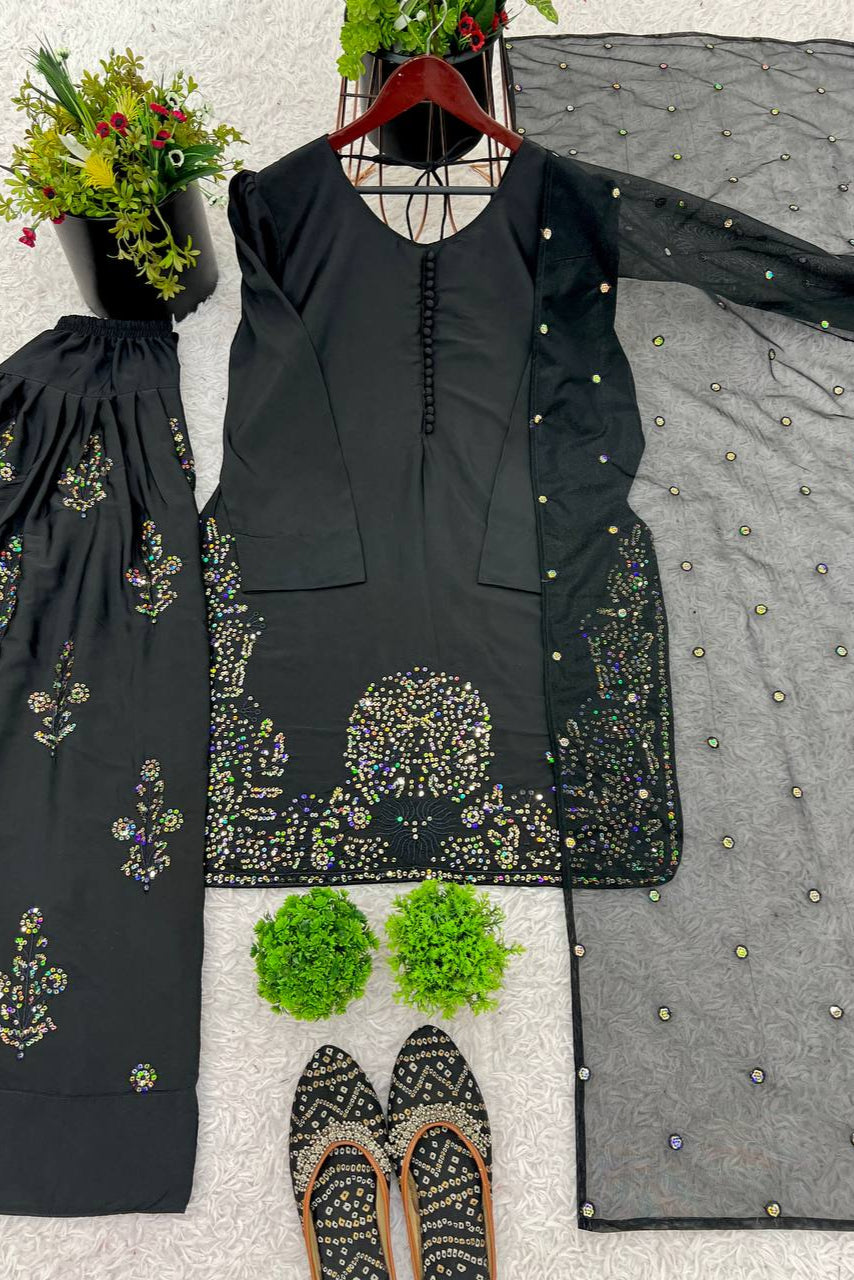 Natural Crep Silk Top-Bottom And Dupatta Set - Vastra Gehna