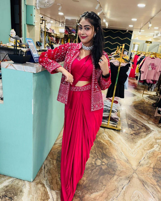 DESIGNER SAREE & FULL SLEEVES KOTI - Vastra Gehna