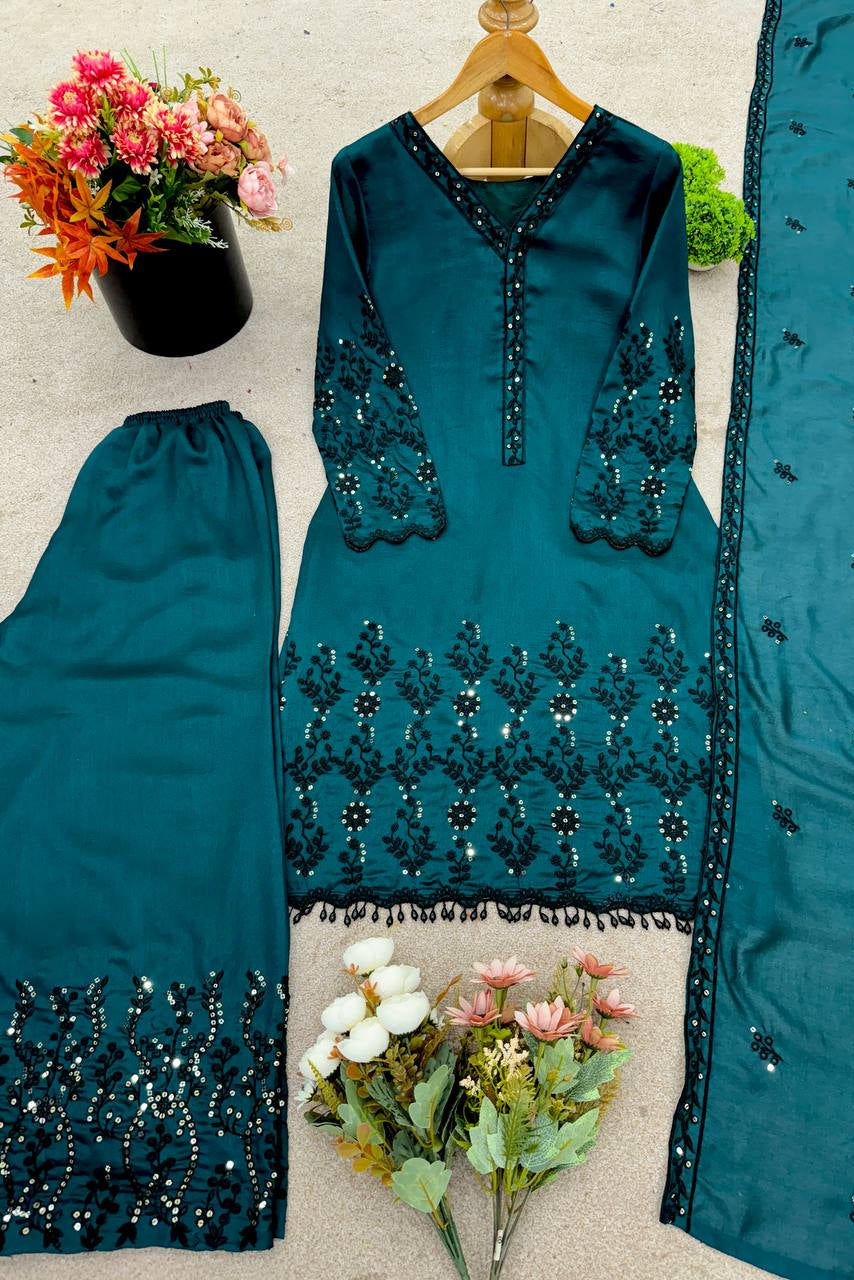 Vichitra Silk With Embroidery Sequence - Vastra Gehna