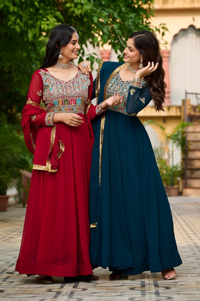 Faux Blooming with Sequins & Multi Thread Embroidered work - Vastra Gehna