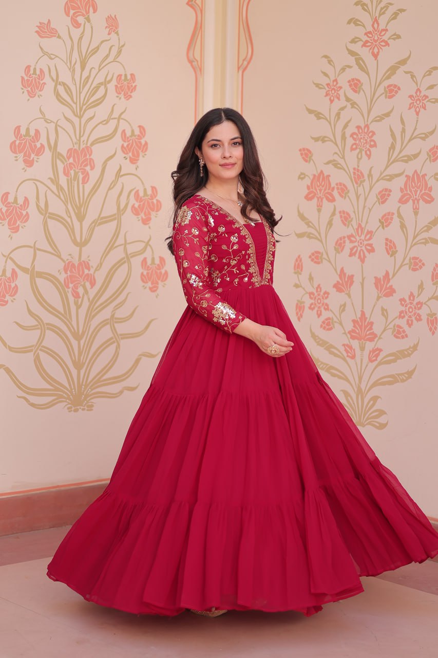 Faux Blooming With Sequins & Zari Embroidered - Vastra Gehna