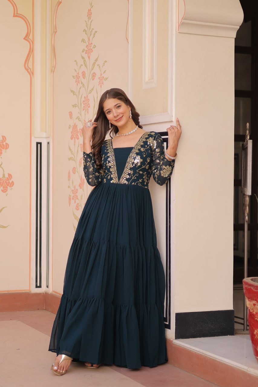 Faux Blooming With Sequins & Zari Embroidered - Vastra Gehna