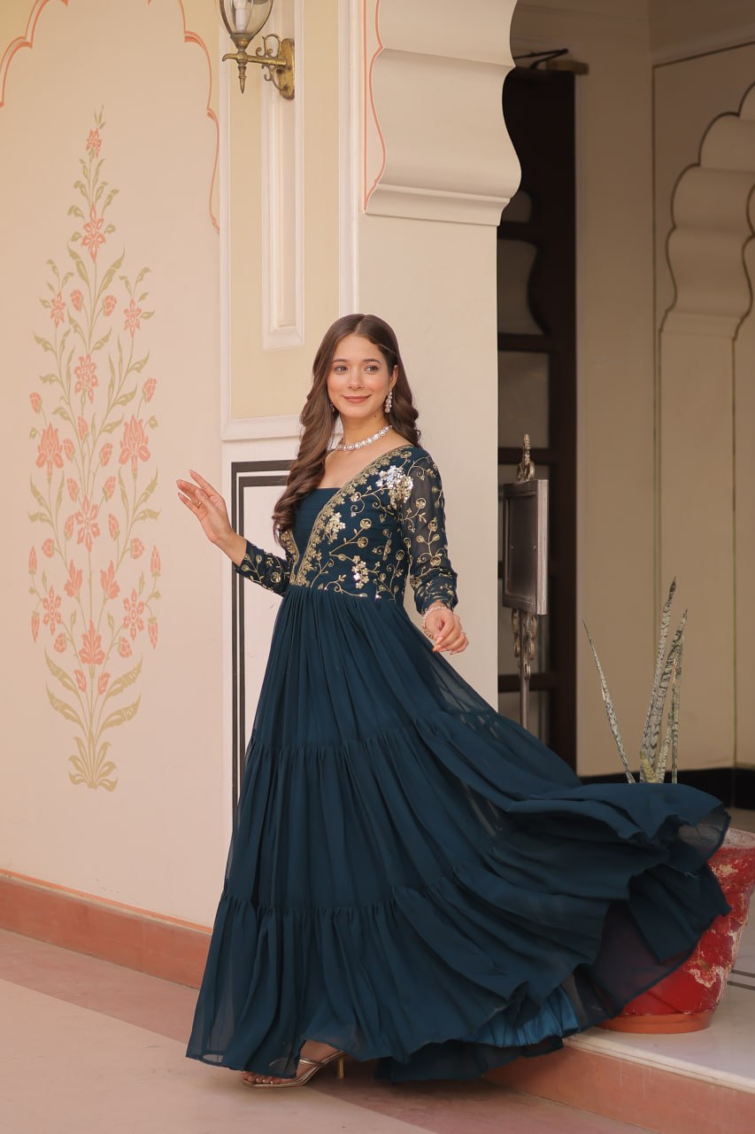 Faux Blooming With Sequins & Zari Embroidered - Vastra Gehna