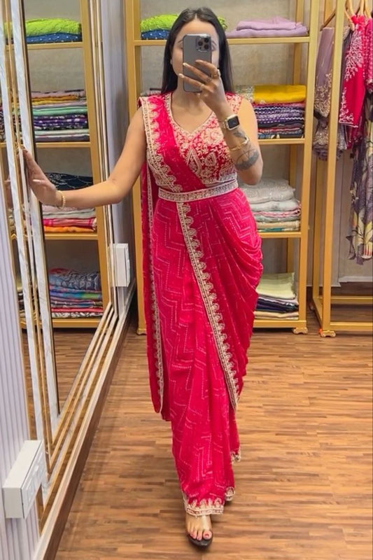 Trending Embroidery Sequence work ready to wear saree - Vastra Gehna