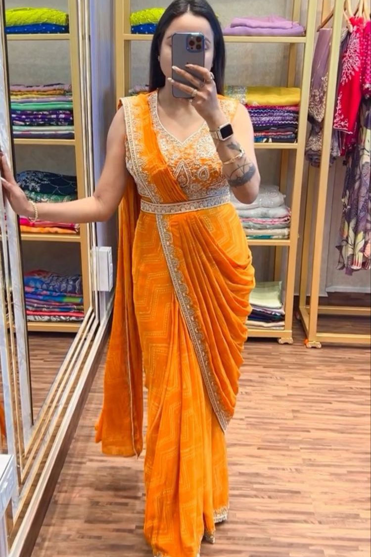 Trending Embroidery Sequence work ready to wear saree - Vastra Gehna