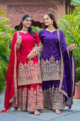 SILK EMBROIDERY PLAZZO CORD SET - Vastra Gehna