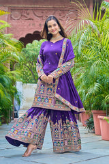 SILK EMBROIDERY PLAZZO CORD SET - Vastra Gehna