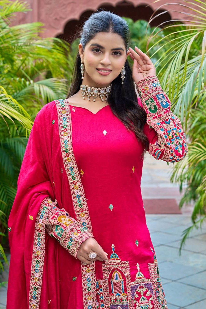 SILK EMBROIDERY PLAZZO CORD SET - Vastra Gehna