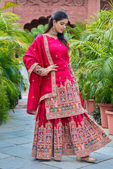 SILK EMBROIDERY PLAZZO CORD SET - Vastra Gehna