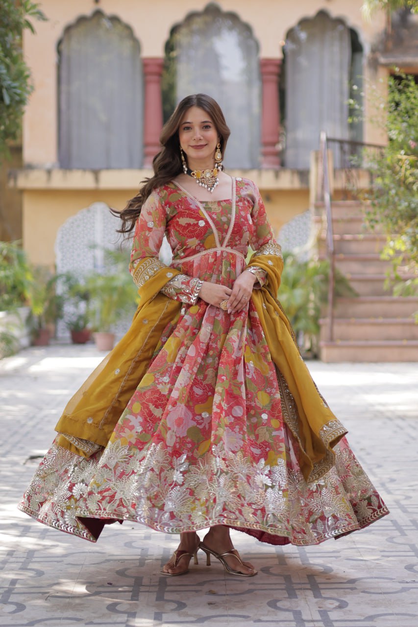 ALIA CUT GOWN WITH DUPATTA SET - Vastra Gehna