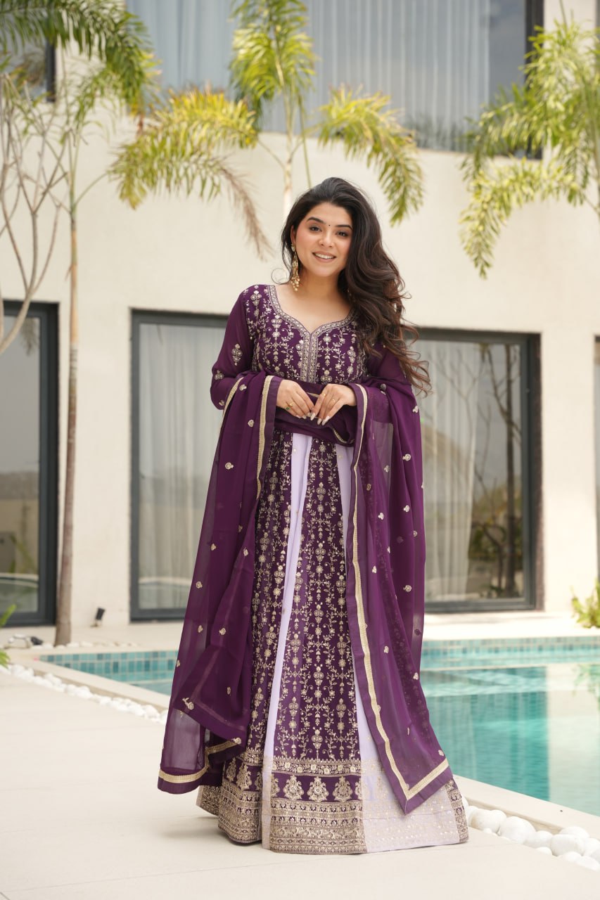 Rich Zari & Sequins Gown with dupatta - Vastra Gehna