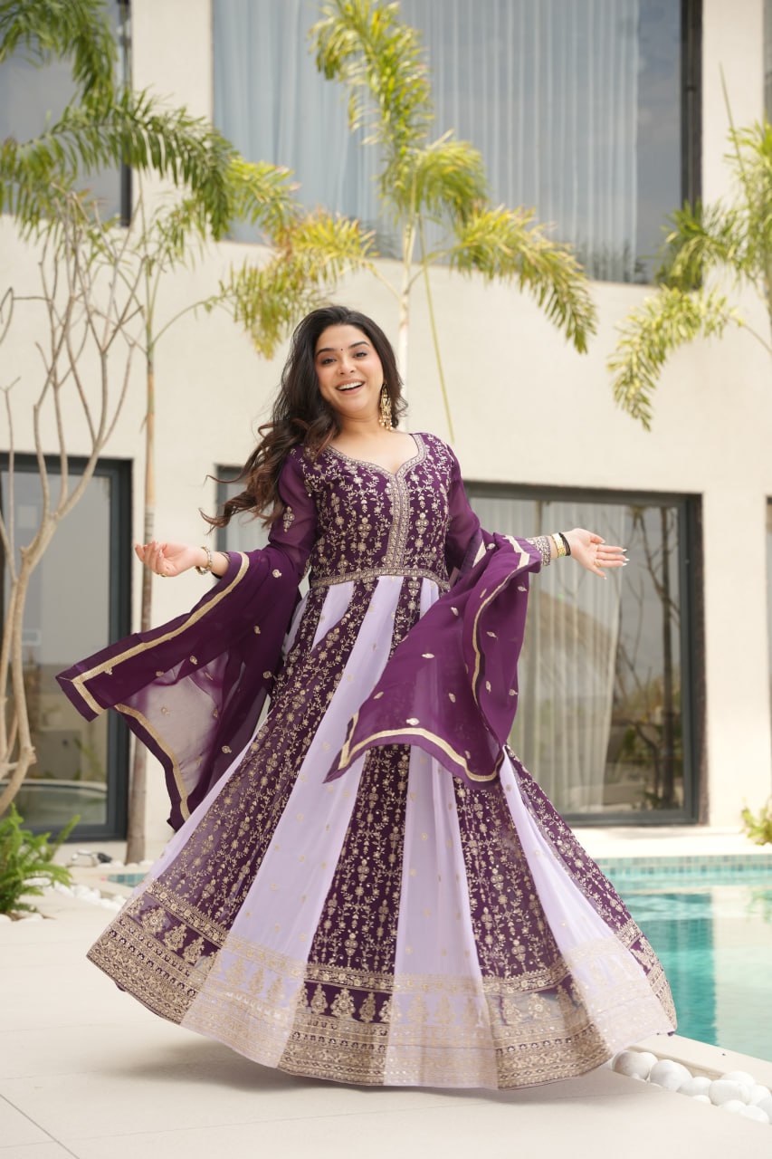 Rich Zari & Sequins Gown with dupatta - Vastra Gehna