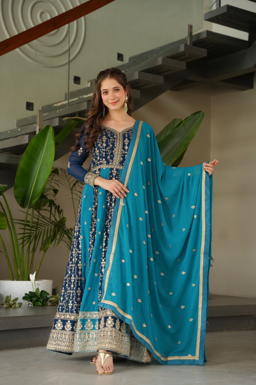 Rich Zari & Sequins Gown with dupatta - Vastra Gehna