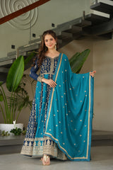 Rich Zari & Sequins Gown with dupatta - Vastra Gehna
