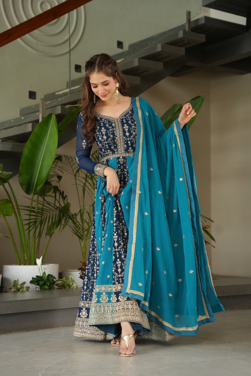 Rich Zari & Sequins Gown with dupatta - Vastra Gehna