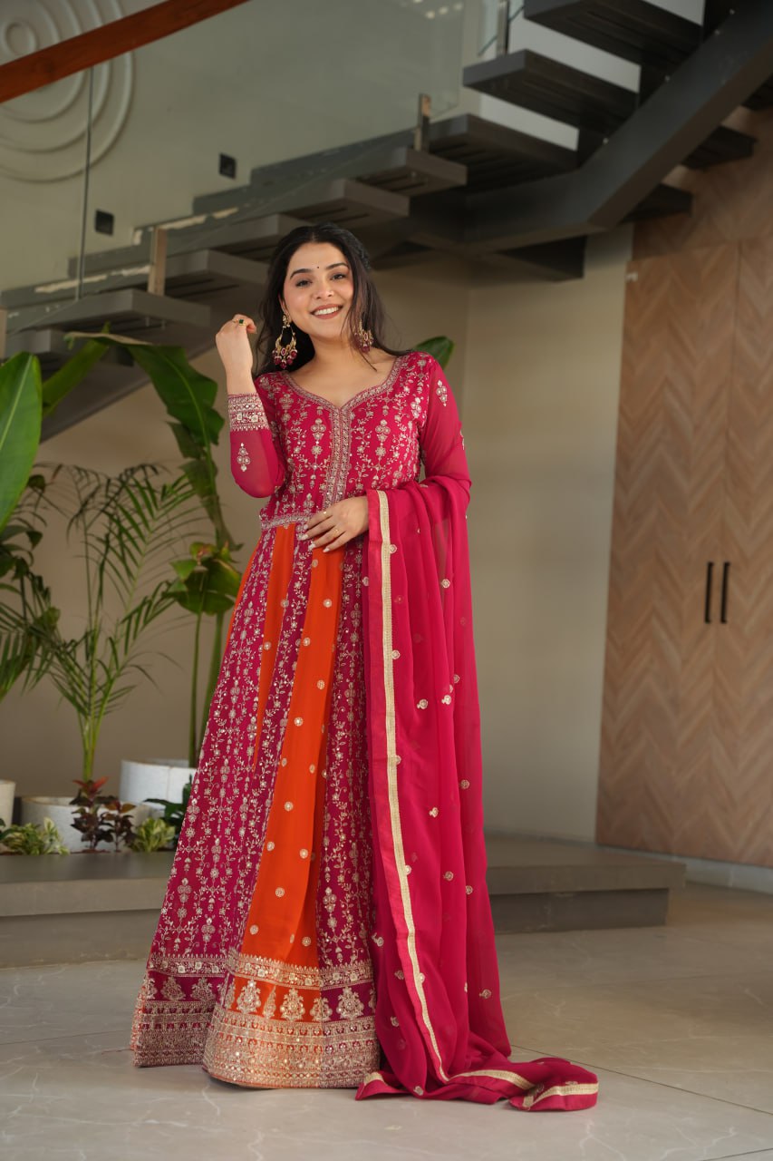 Rich Zari & Sequins Gown with dupatta - Vastra Gehna