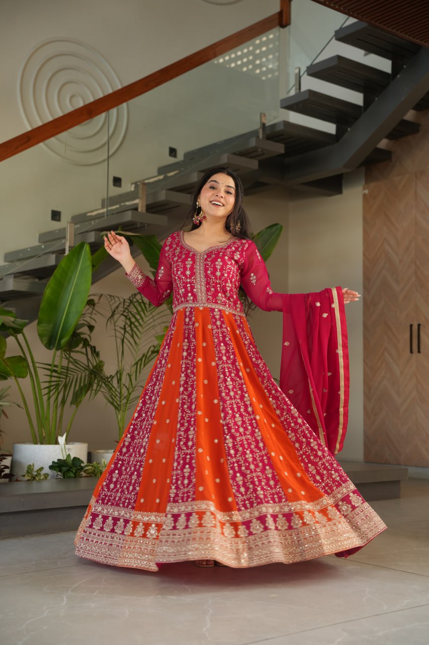 Rich Zari & Sequins Gown with dupatta - Vastra Gehna