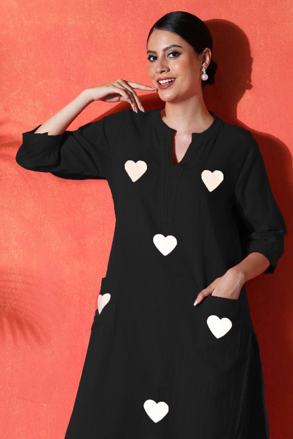 black; suit with white heart print on cotton Co-Ord Set (Copy) - Vastra Gehna