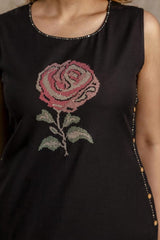 Black floral Embroidered Cotton Co-Ord Set - Vastra Gehna
