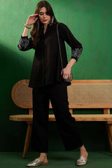 Our elegant black bold Top and Palazzo in shimmer embroidary set - Vastra Gehna