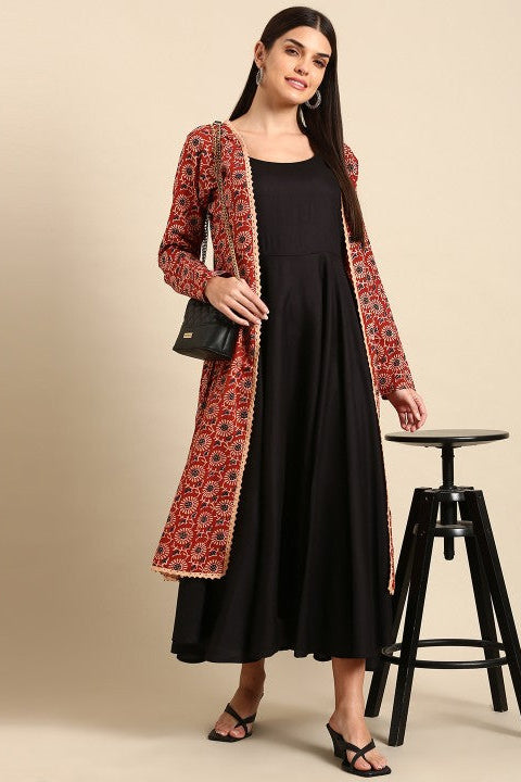 Our elegant black bold co-ord set with shrugs - Vastra Gehna