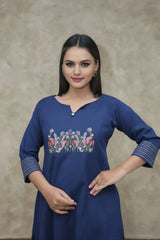blue suit withfloral embroidary on cotton Co-Ord Set - Vastra Gehna