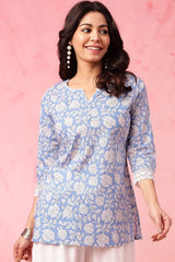 Our elegant blue printed kurta wih plazzo co-ord set. - Vastra Gehna