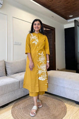 yellow suit with white embroidary Cotton Co-Ord Set - Vastra Gehna