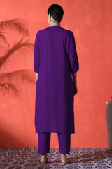 purple suit with white heart print on cotton Co-Ord Set - Vastra Gehna