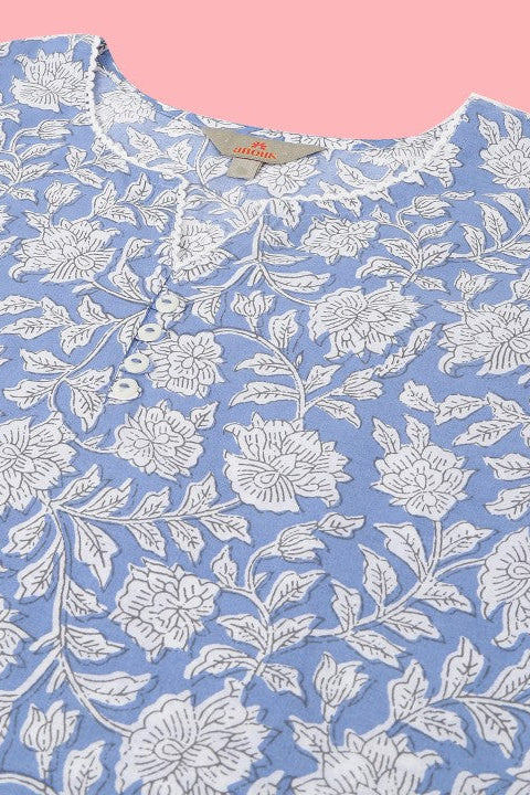 Our elegant blue printed kurta wih plazzo co-ord set. - Vastra Gehna