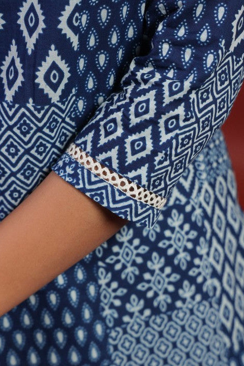 Our elegant blue printed kurta wih plazzo co-ord set - Vastra Gehna