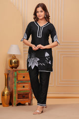 Our elegant designer floral multicolour cutting kurta & plazzo co-ord set set pure cotton - Vastra Gehna