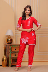 Our elegant designer floral multicolour cutting kurta & plazzo co-ord set set pure cotton - Vastra Gehna