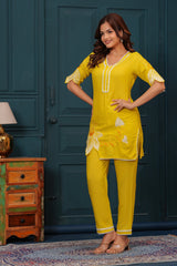 Our elegant designer floral multicolour cutting kurta & plazzo co-ord set set pure cotton - Vastra Gehna