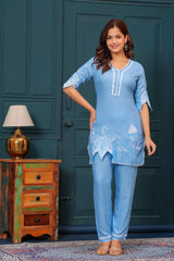 Our elegant designer floral multicolour cutting kurta & plazzo co-ord set set pure cotton - Vastra Gehna