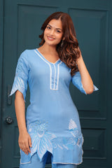 Our elegant designer floral multicolour cutting kurta & plazzo co-ord set set pure cotton - Vastra Gehna