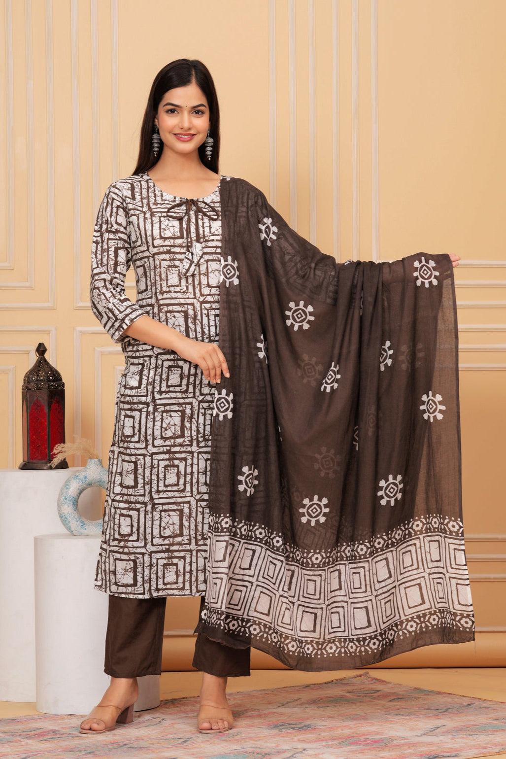Our elegant designer kurta & plazzo with dupatta co-ord set set pure cotton - Vastra Gehna
