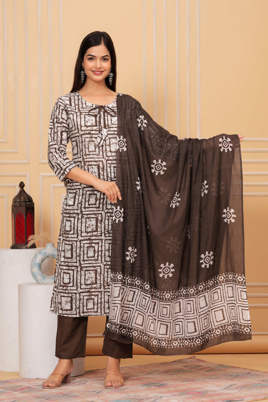 Our elegant designer kurta & plazzo with dupatta co-ord set set pure cotton - Vastra Gehna