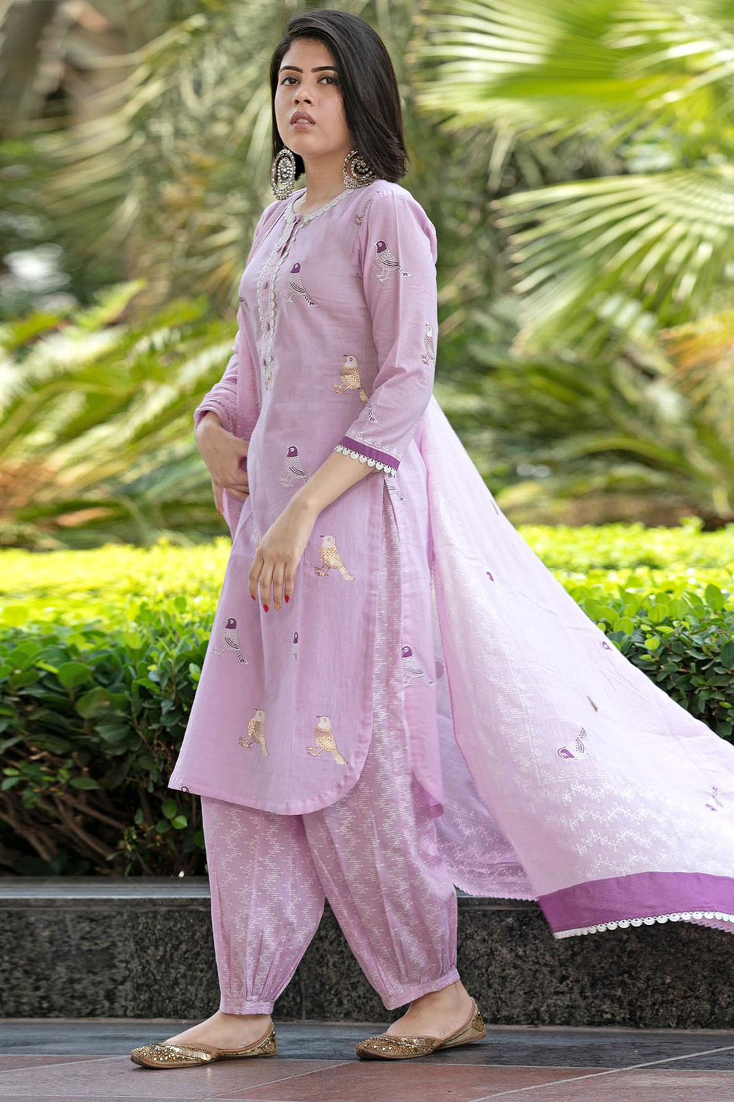 Our elegant designer work kurta & plazzo with dupatta co-ord set pure cotton - Vastra Gehna