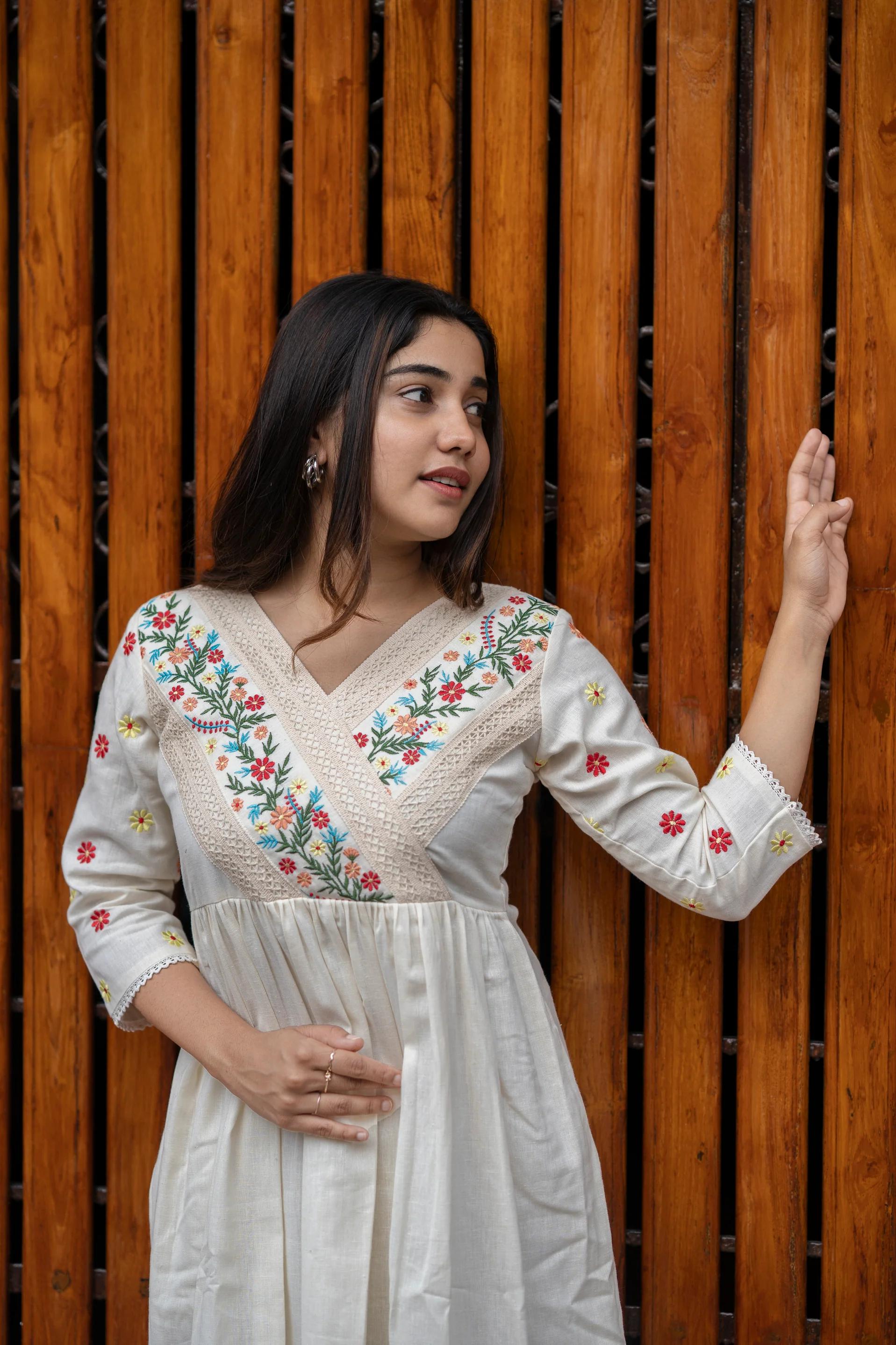 Our elegant designer printed kurta as gown set pure cotton. - Vastra Gehna