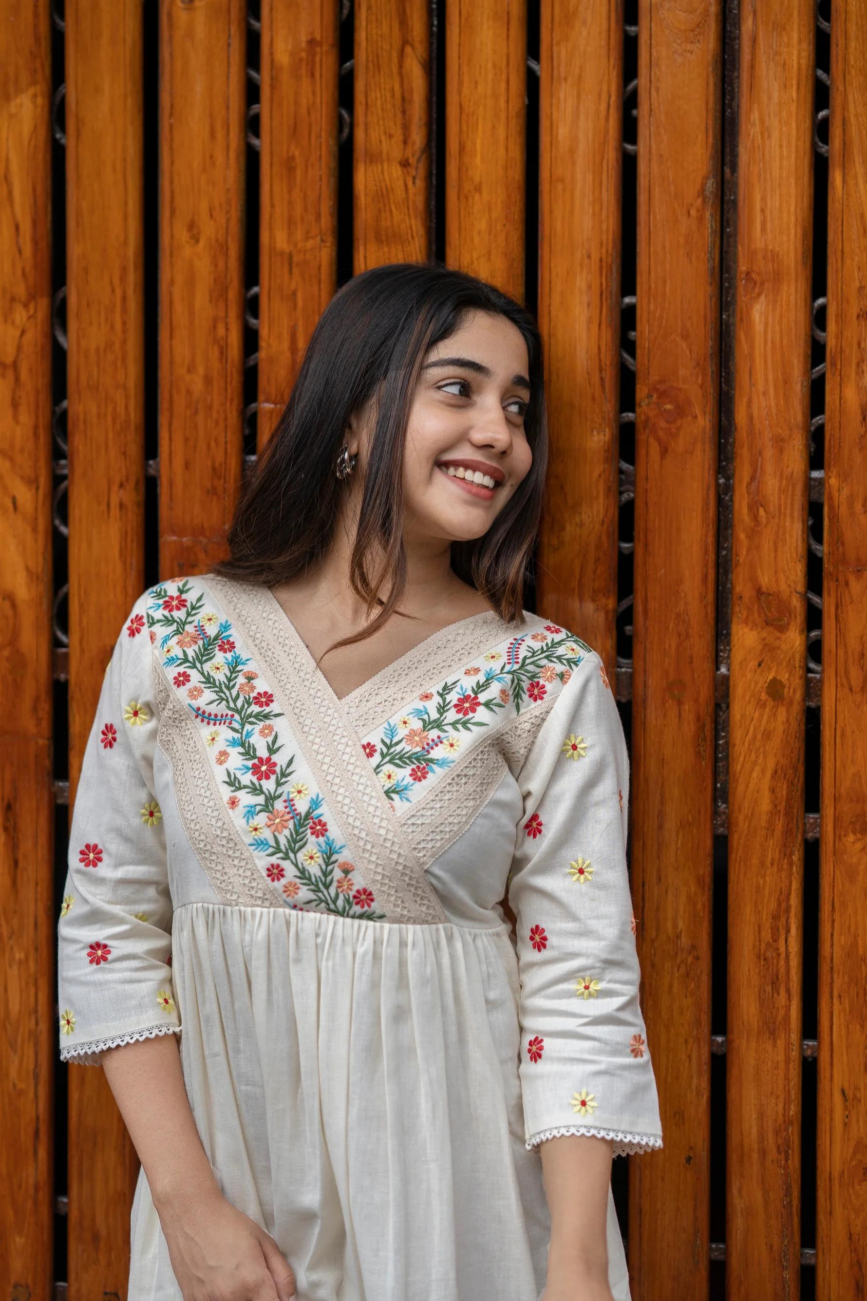 Our elegant designer printed kurta as gown set pure cotton. - Vastra Gehna