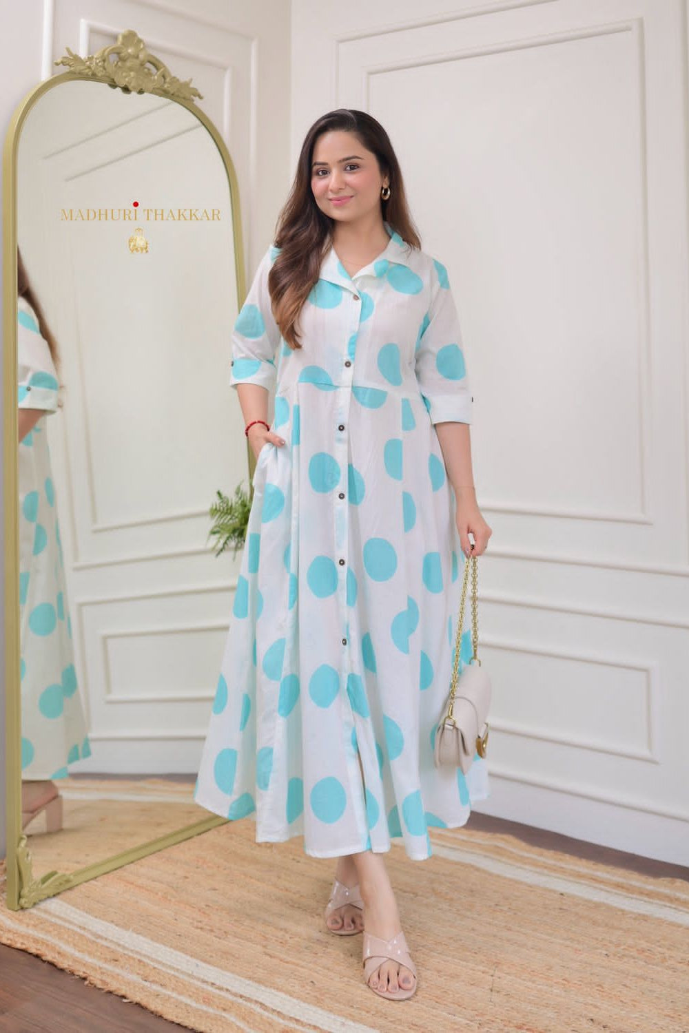 Our elegant designer printed kurta as gown set pure cotton. - Vastra Gehna