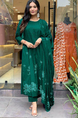 Our elegant designer printed kurta & plazzo with dupatta set pure cotton. - Vastra Gehna