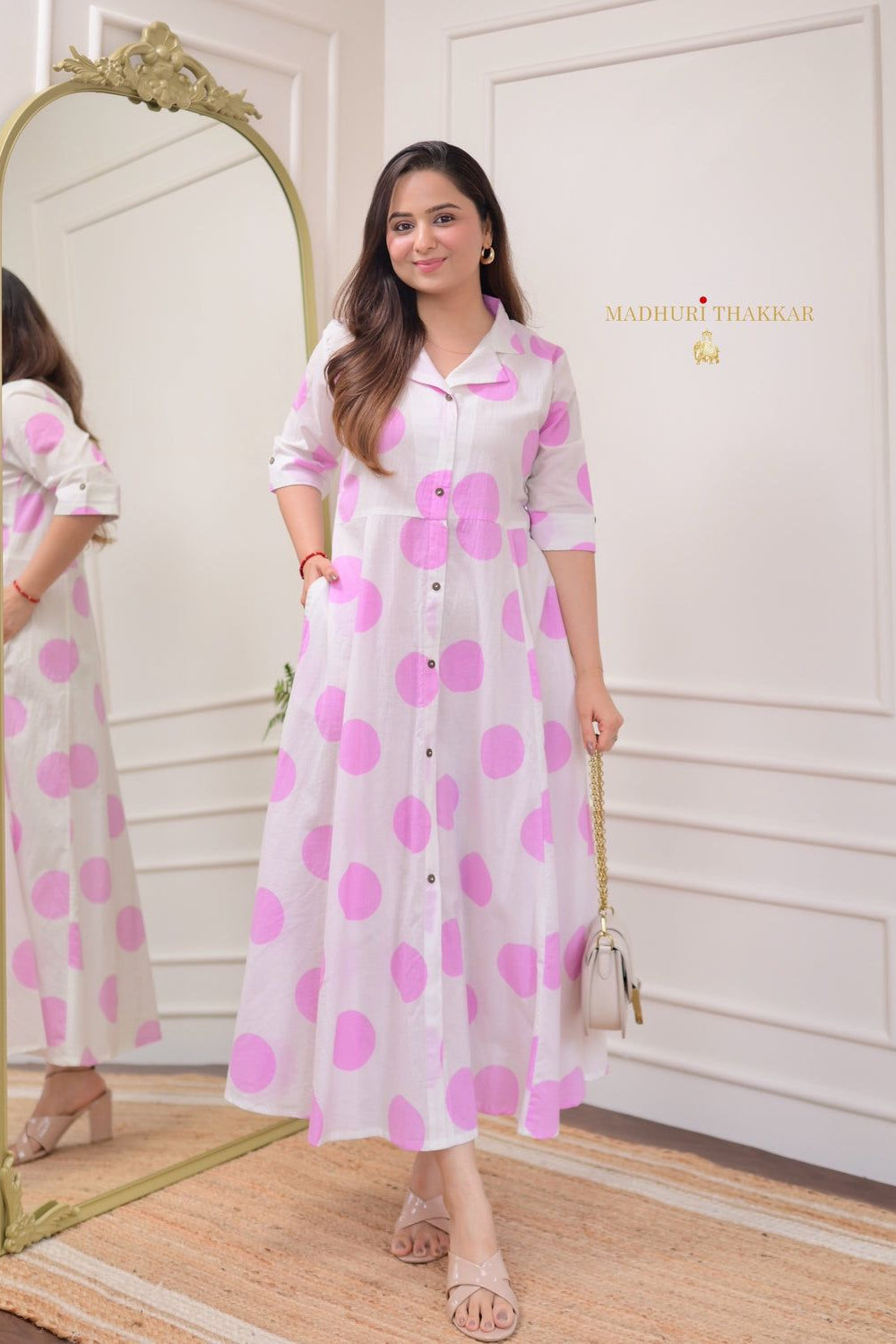 Our elegant designer printed kurta as gown set pure cotton. - Vastra Gehna