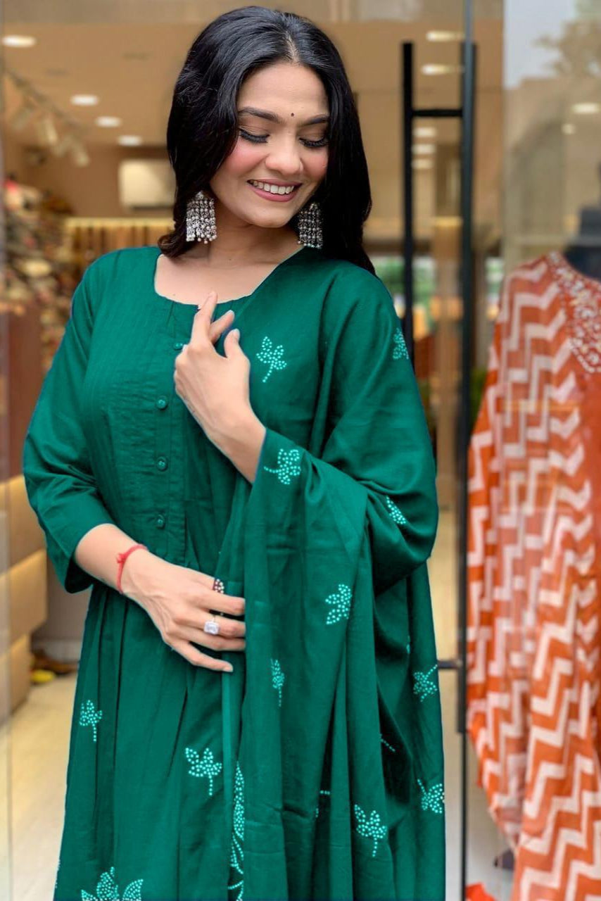 Our elegant designer printed kurta & plazzo with dupatta set pure cotton. - Vastra Gehna