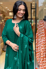 Our elegant designer printed kurta & plazzo with dupatta set pure cotton. - Vastra Gehna