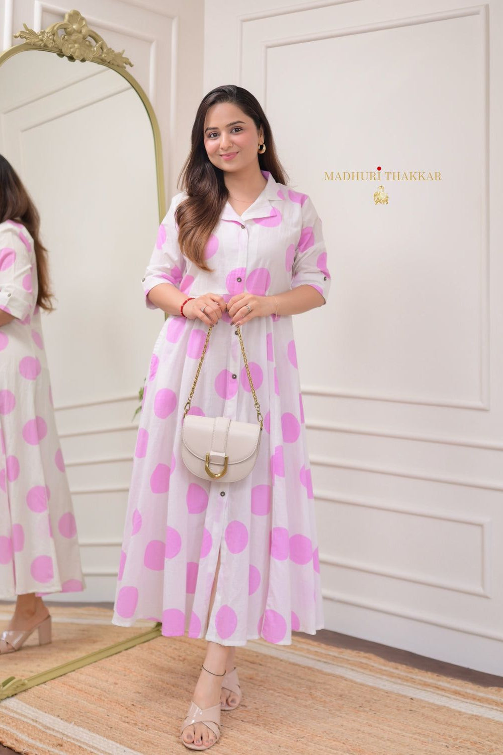 Our elegant designer printed kurta as gown set pure cotton. - Vastra Gehna