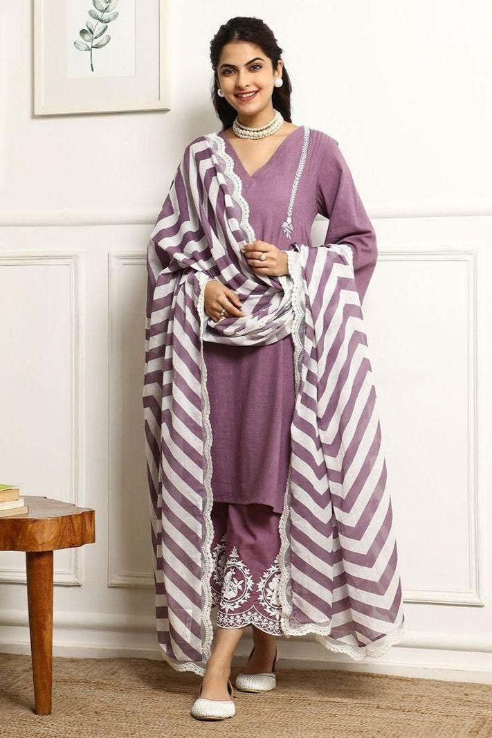 Our elegant designer printed kurta & plazzo with dupatta as gown set pure cotton. - Vastra Gehna