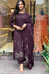 Our elegant designer printed kurta & plazzo with dupatta set pure cotton. - Vastra Gehna