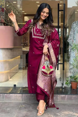 Our elegant designer printed kurta & plazzo with dupatta as gown set pure cotton. - Vastra Gehna